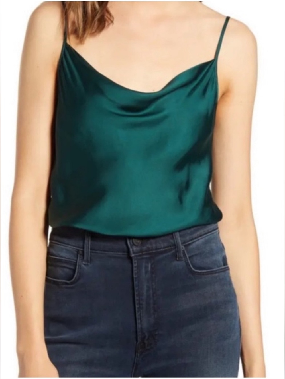 NWT🔖7 for All Mankind Cowl Neck Satin Tank Top in Emerald Green XS